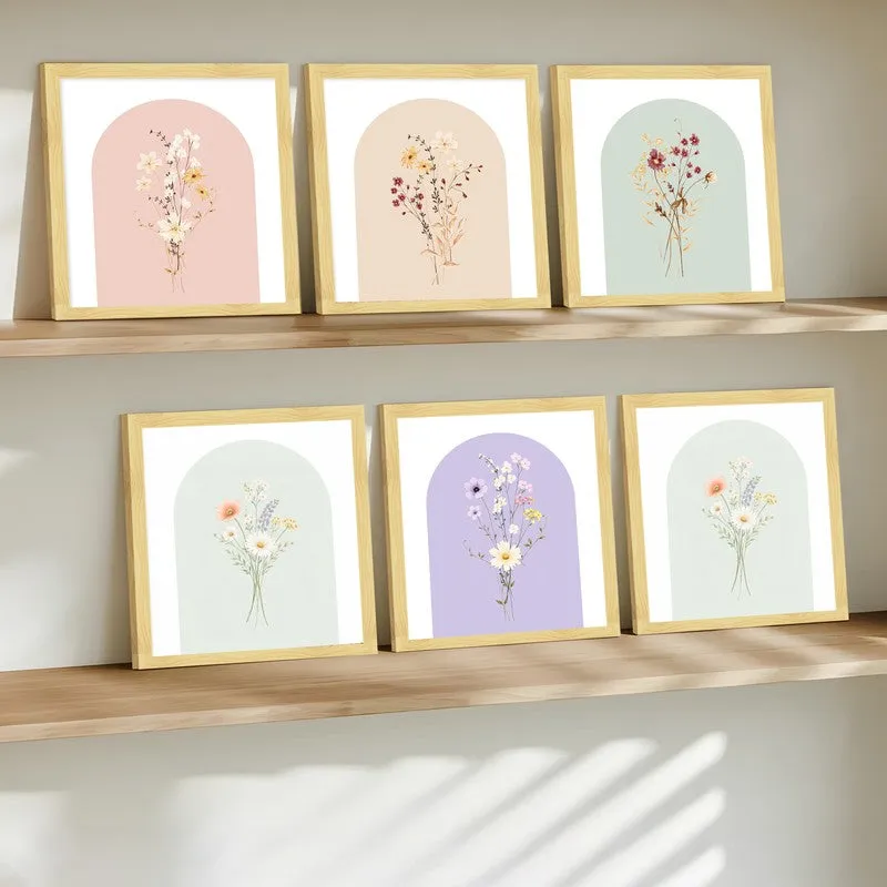 Subtle Flora Paper Wall Painting With Frame - Set Of Six media 3