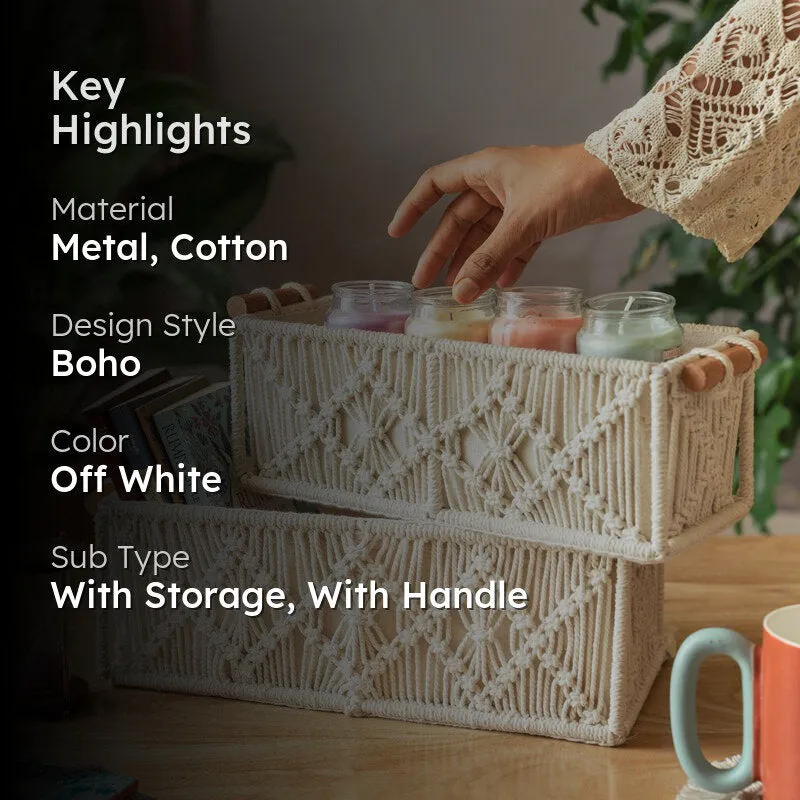 Hushka Macrame (Metal,Cotton) Storage Basket - Set of Two media 2