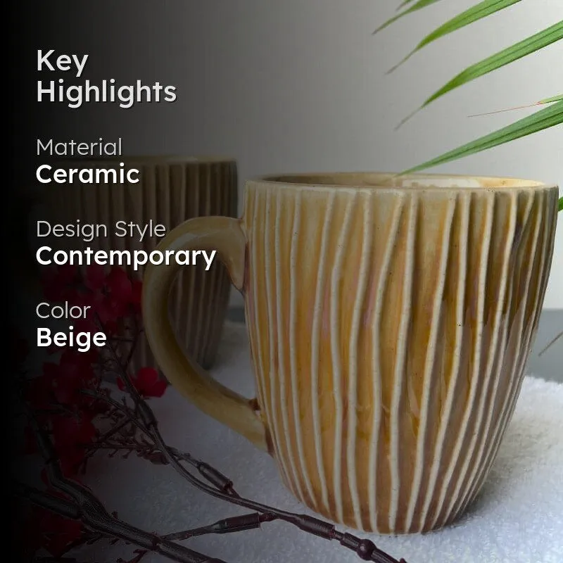 Stripe Ceramic Coffee Mug (300 mL Each/Mustard) - Set of Two media 2