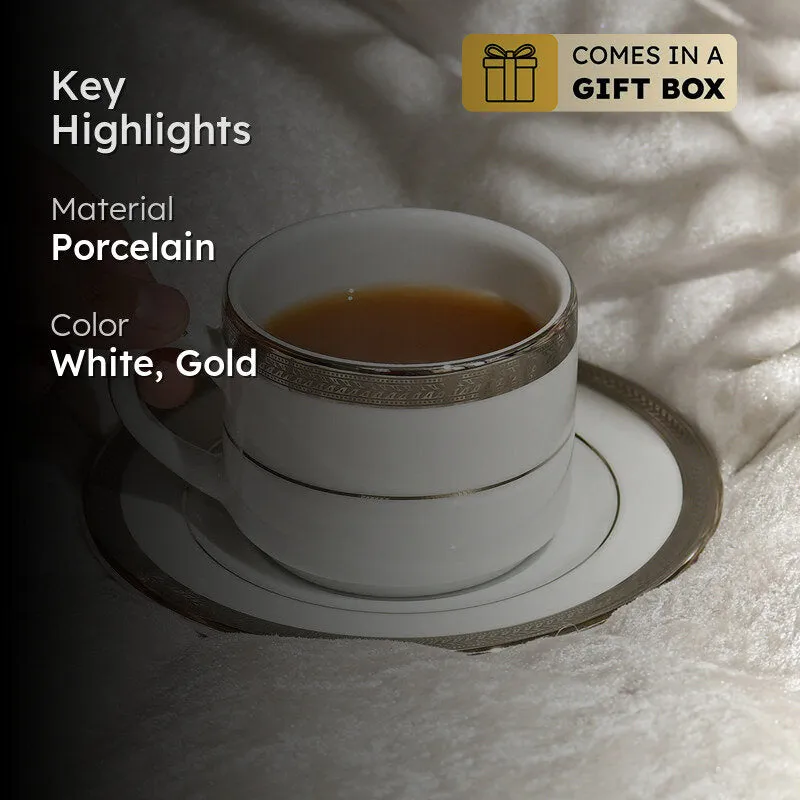 Vienna 24k Gold Brushed Porcelain Tea Cup & Saucer (Platinum/280 mL) - Set of Six media 2