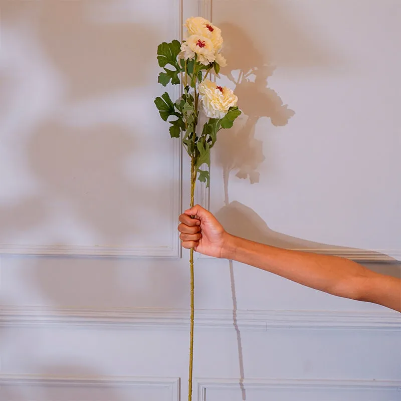 Faux Peony Flower Stick With Leaves (White) - 35 CM media 1