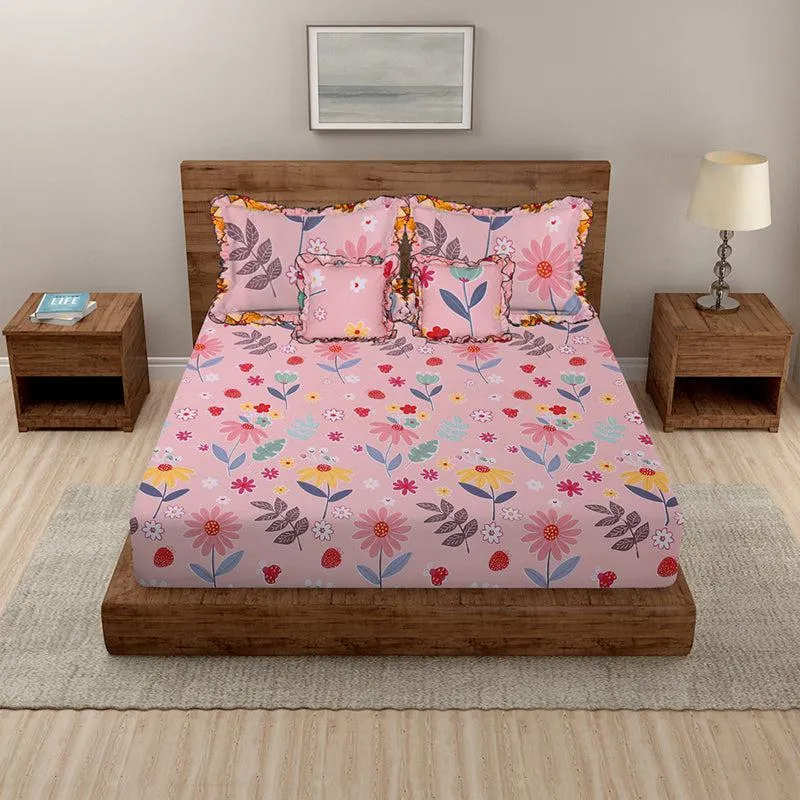 Blooming Fuschia Floral Frilled Bedding Set - Five Piece Set media 3
