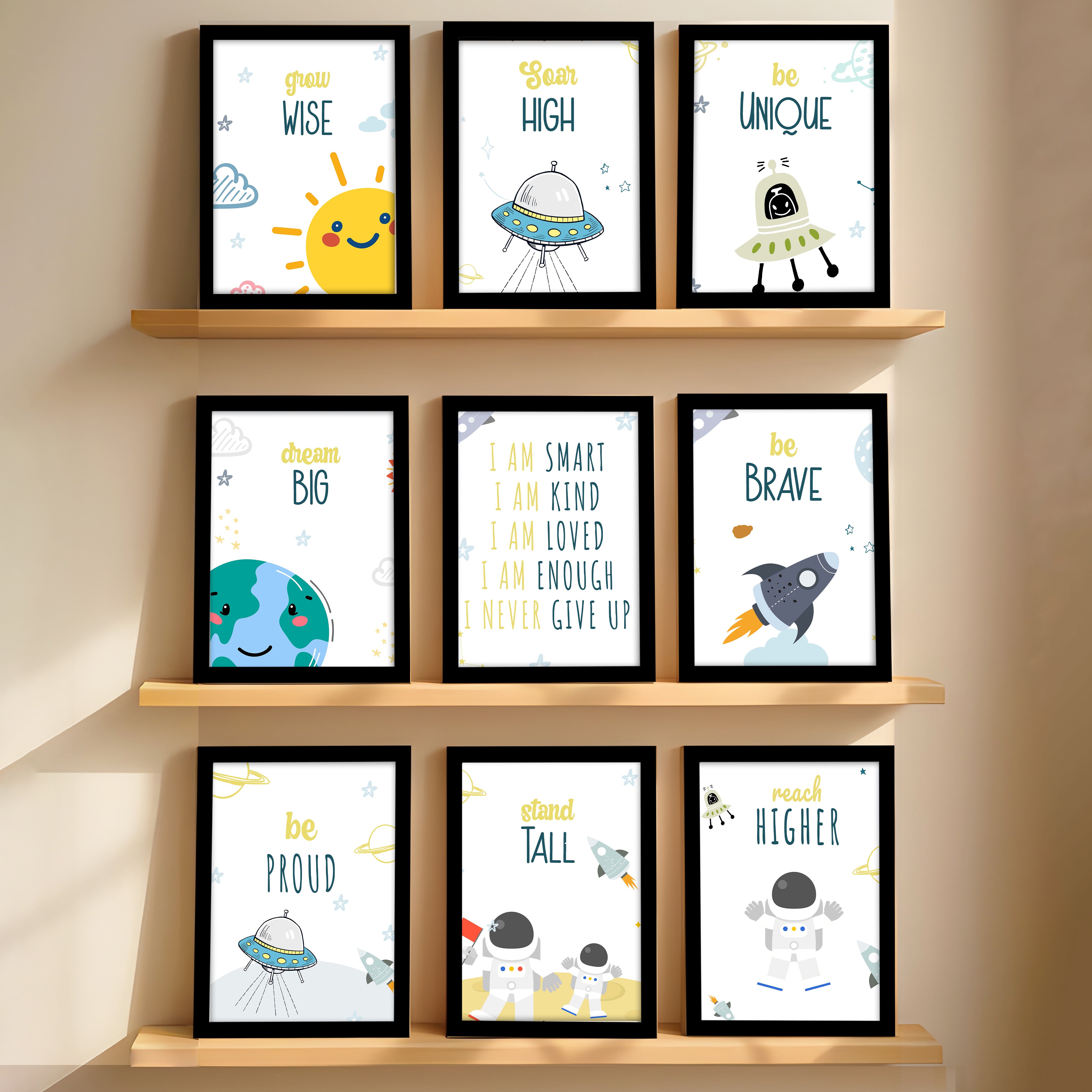 Galaxee Kids Space Wall Painting Set With Frame - Set Of Nine