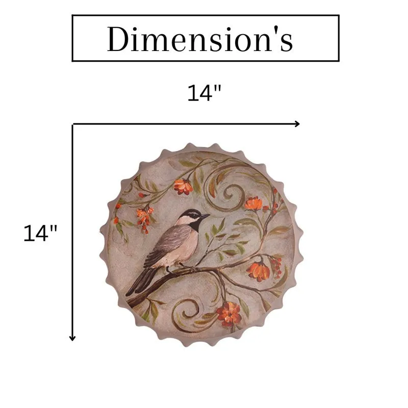 Grey Themed Bird Bottle Cap Metal Wall Accent media 5
