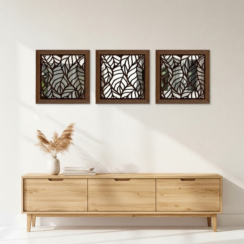 Opularch Wall Mirror With Wooden Frame (Dark Brown) - Set Of Three media 4