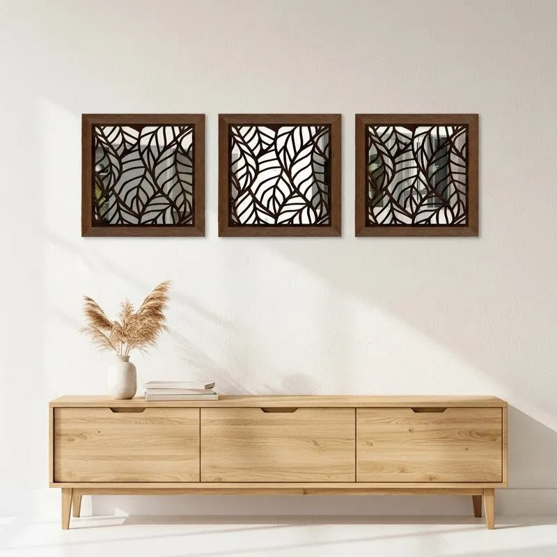 Opularch Wall Mirror With Wooden Frame (Dark Brown) - Set Of Three media 4