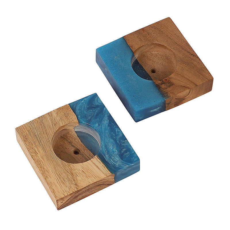 Resin Root Tea Light Holder (Blue) - Set Of Two media 4
