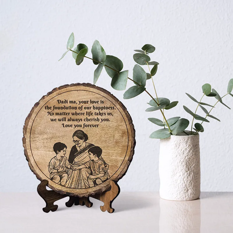 Dadi Is Happiness Wood Showpiece - Round media 1