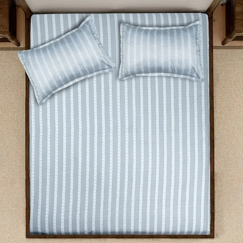 Saral Home Striped Microfiber Microfiber Bedsheet (Grey) - 350 GSM media 4