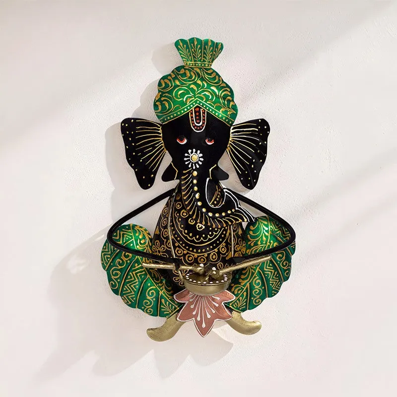 Ganesh Handcrafted Iron Wall Accent - Green media 1