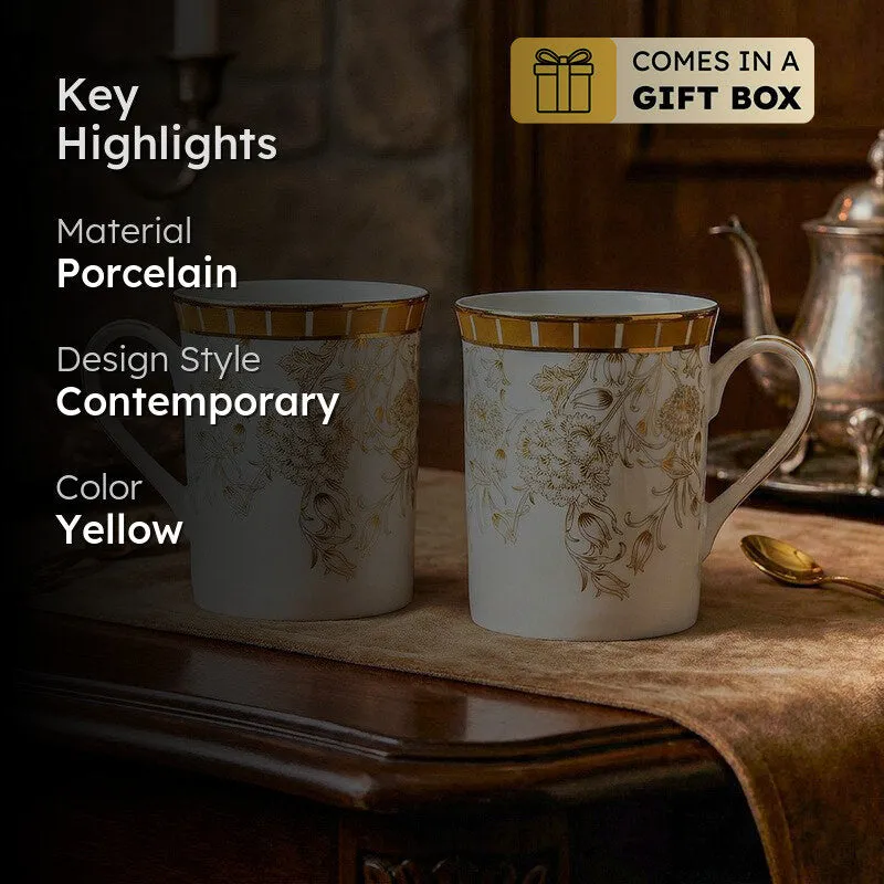 Gilded Iris Classic 24k Gold Brushed Porcelain Coffee Mug (300 mL Each/Gold) - Set Of Four media 2