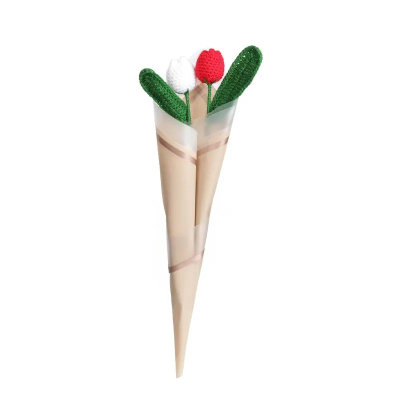 Crochet Handmade Tulip Bouquet (Red,White) - Set Of Two media 3