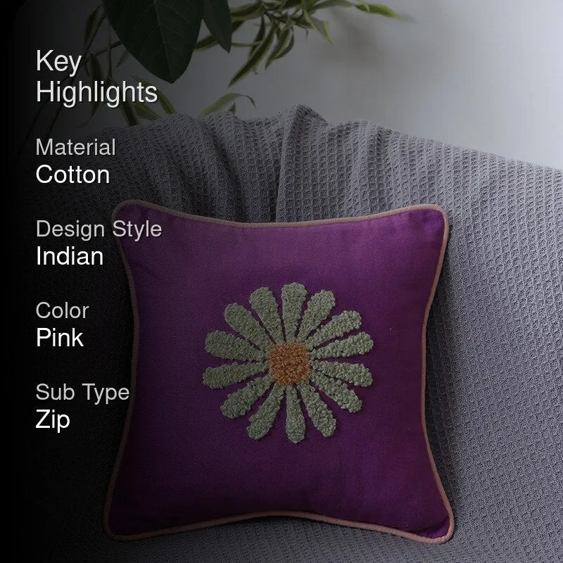 Thread & Daisy Cotton Cushion Cover - Purple media 2