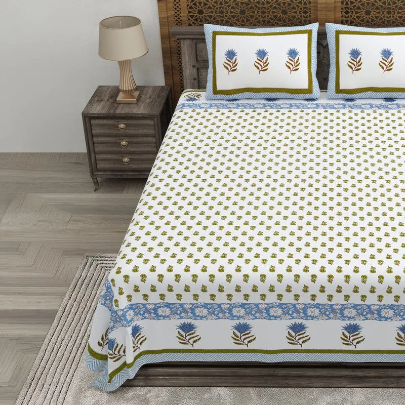 Gardena Cotton Bedsheet (White,Blue) - 240 TC media 3