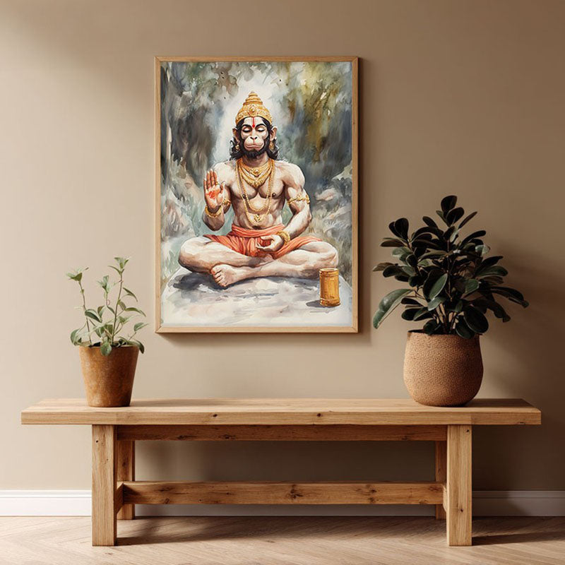 Anjaneya's Tapas Spiritual Archival Paper Wall Painting - Natural Brown Frame