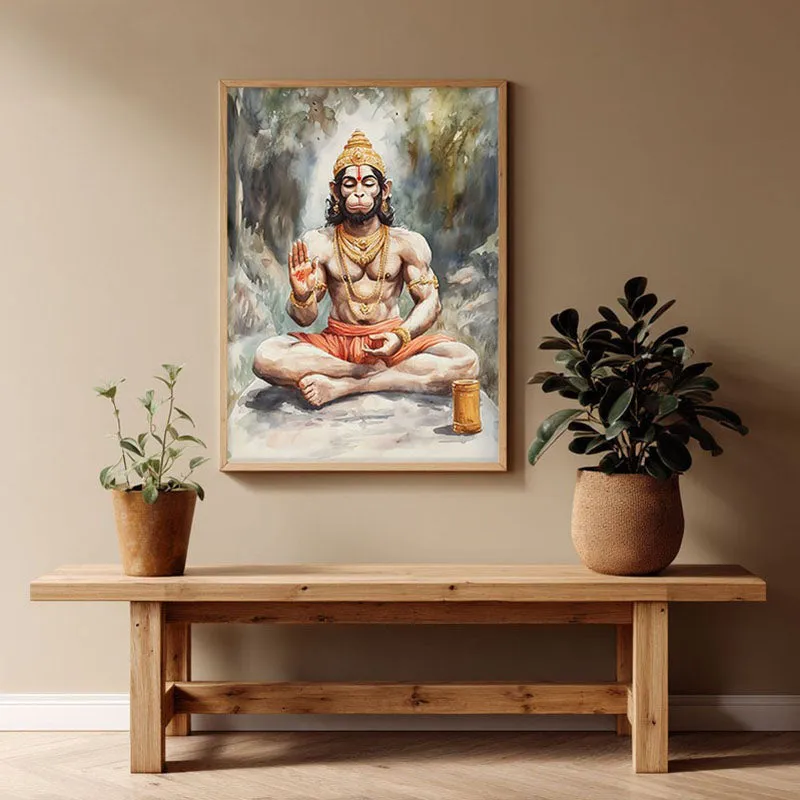 Anjaneya's Tapas Spiritual Archival Paper Wall Painting - Natural Brown Frame media 1