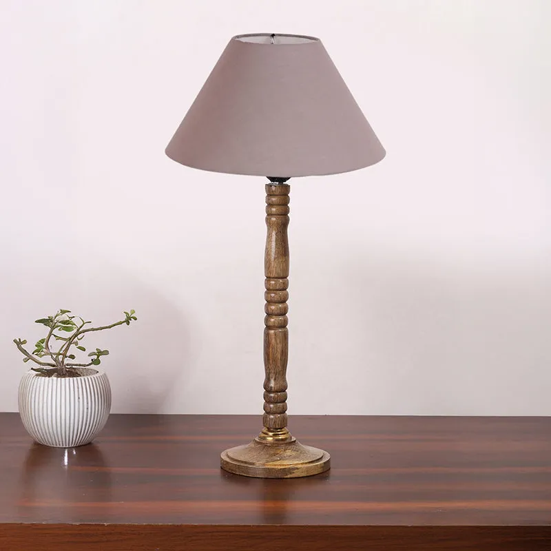Glow Mesa Table Lamp With Carved Wooden Base - Grey,Brown media 3