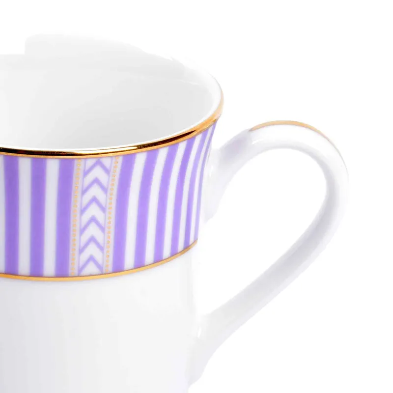 Stripe Classic 24k Gold Brushed Porcelain Coffee Mug (Purple/300 mL) - Set Of Two media 7