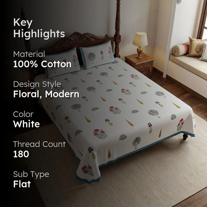 Gulshan Cotton Bedsheet (White, Blue) - 180 TC media 2
