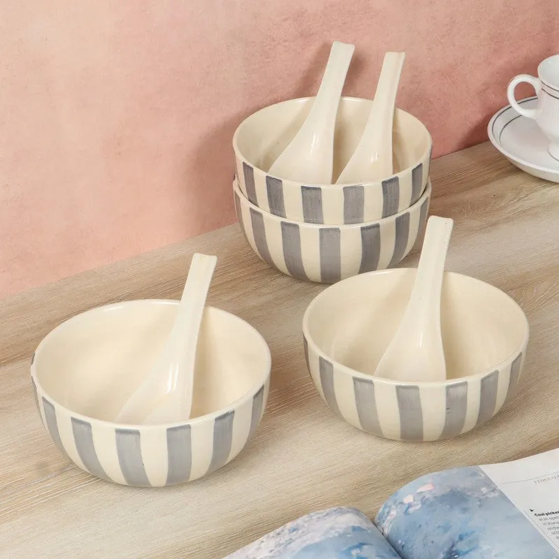 Ceramic Soup Bowls (Grey,White,400 mL Each) - Eight Piece Set media 3