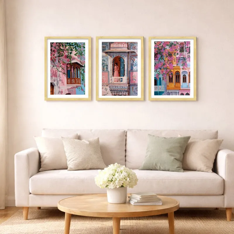 Jaipur Heritage Paper Wall Painting With Frame - Set Of Three media 4