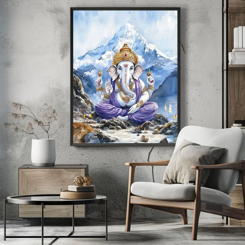 Ganapati Of The Heights Spiritual Archival Paper Wall Painting With Frame - Black media 3