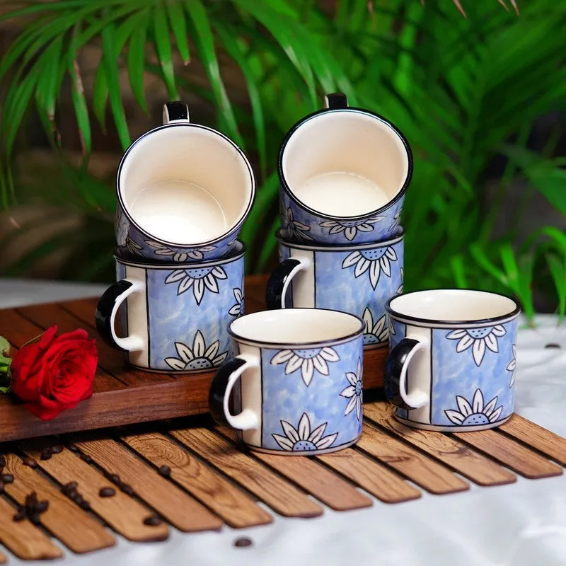 Ceramic Ceramic Coffee Mug (300 mL Each,Blue,White) - Set Of Six media 1