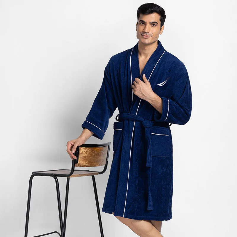 Nautica Men's Cashmere Dreams Cotton Bath Robe - Navy Blue media 3