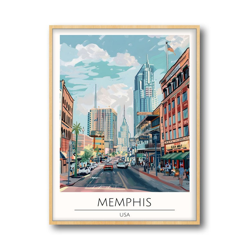 Vintage Memphis Framed Canvas Archival Canvas Wall Painting - Natural Brown Frame media 5