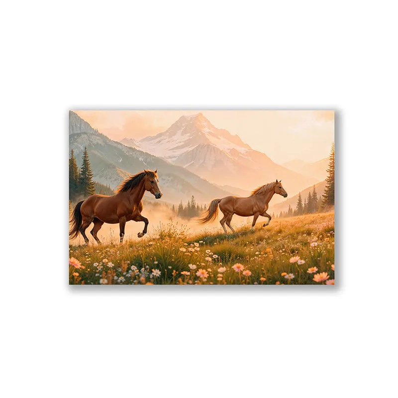 Horses in Meadow Cotton Canvas Wall Art media 3
