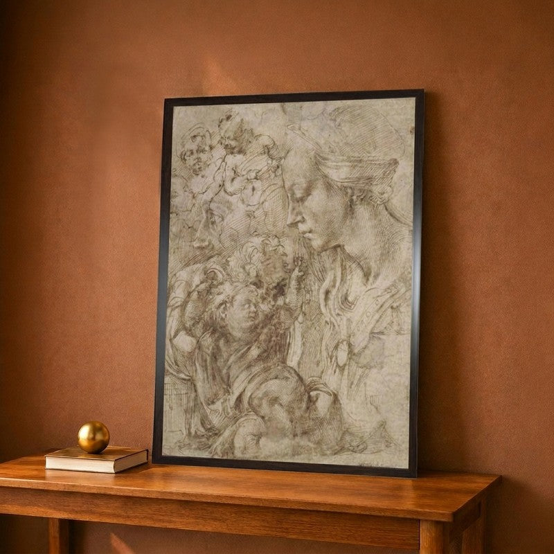 Studies for a Holy Family with John the Baptist as Child 1505 Canvas Wall Painting - 9 x 12 Inches