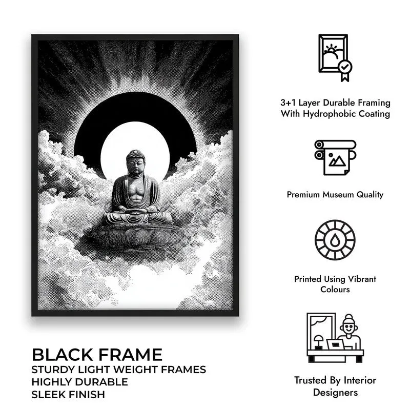 Buddha Calm Aura Wall Painting With Black Frame media 9