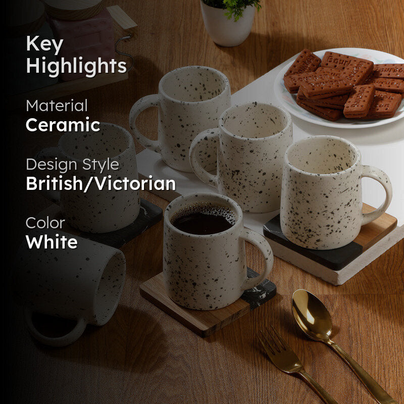 Splash Ceramic Coffee Mug (300 mL Each,White) - Set Of Six media 2