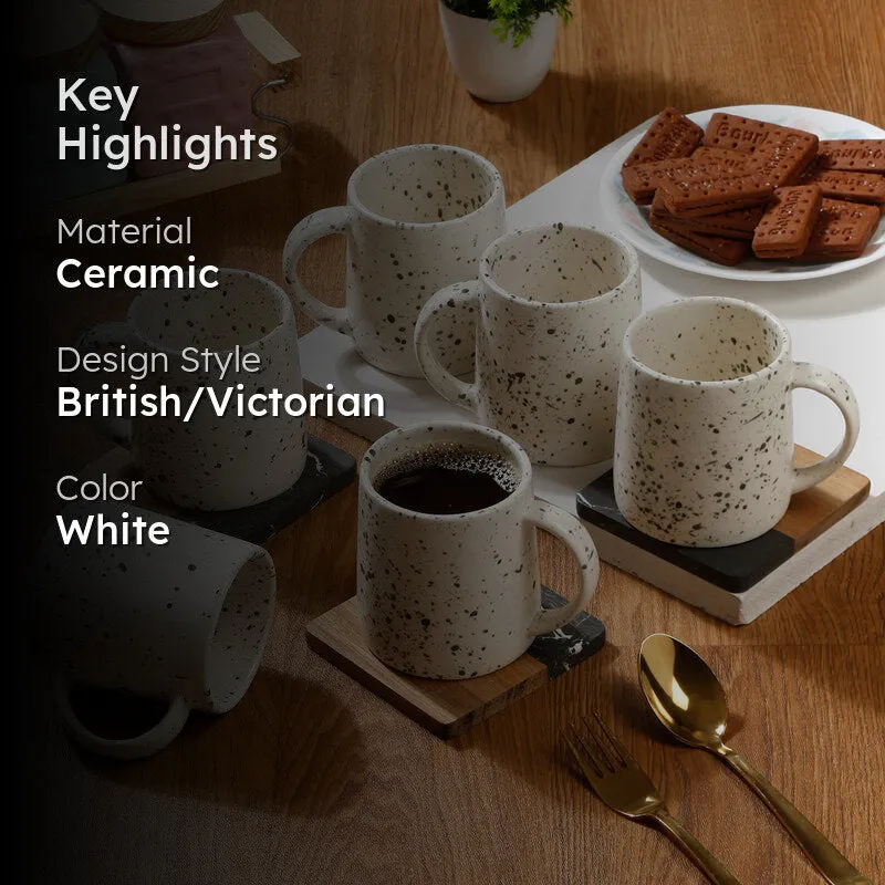 Splash Ceramic Coffee Mug (300 mL Each,White) - Set Of Six - 2