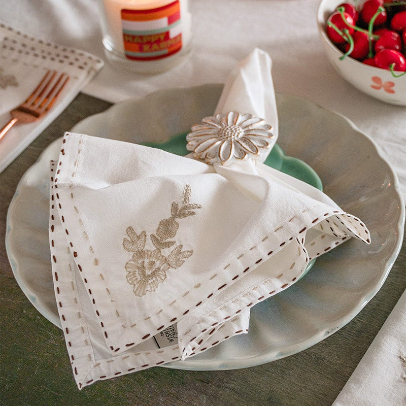 Threaded Blossom Embroidered Cotton Table Napkin (Beige) - Set Of Six media 4