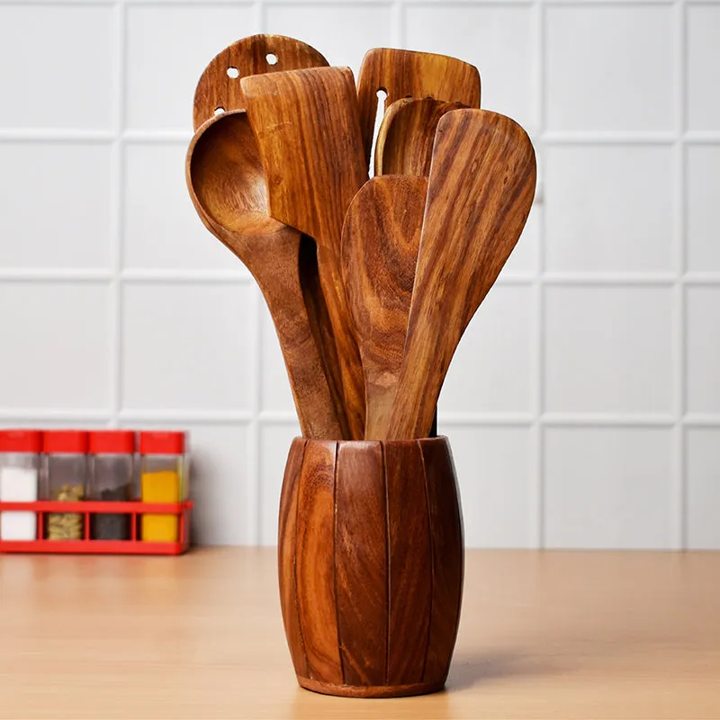 Timberon Sheesham Wood Serving Spoon - Eight Piece Set media 1