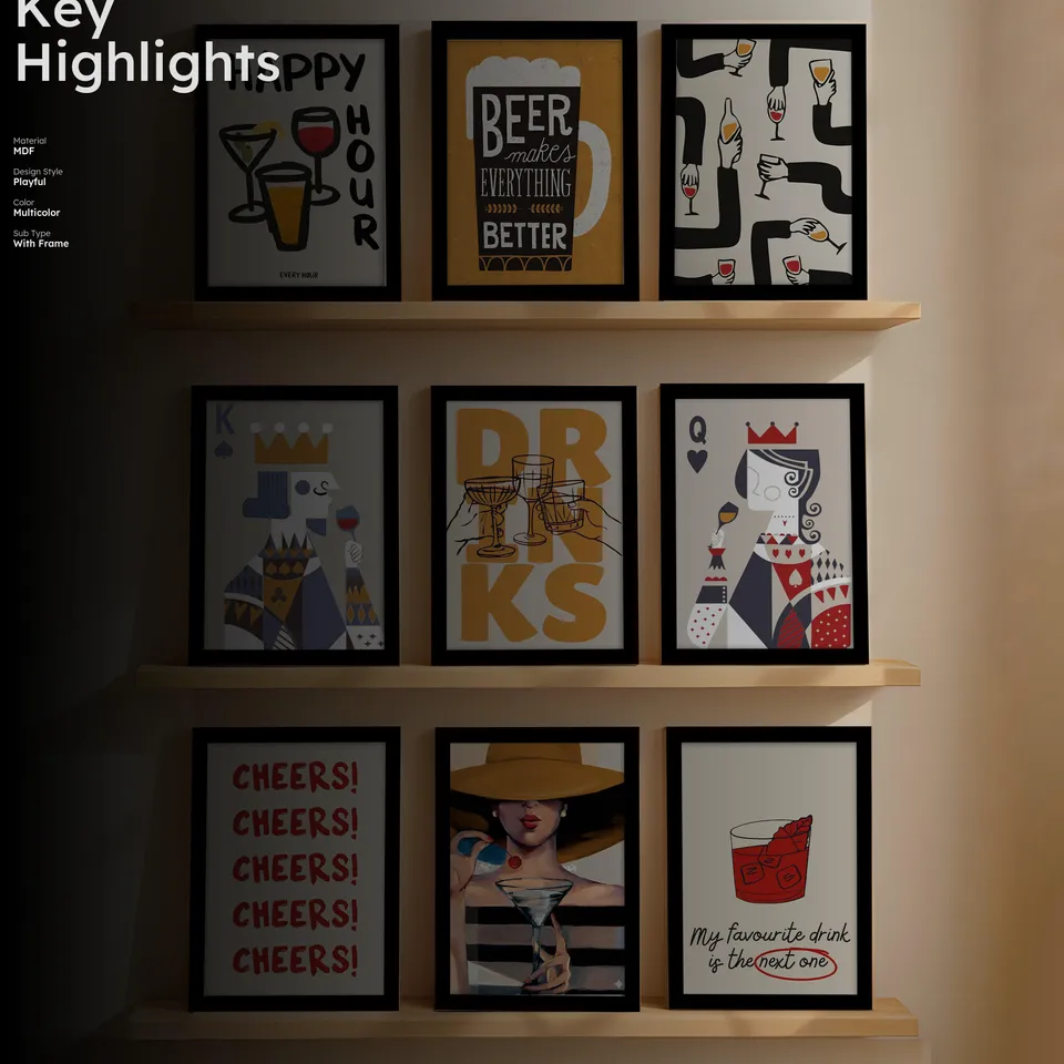 Party Wall Painting With Frame - Set Of Nine media 2