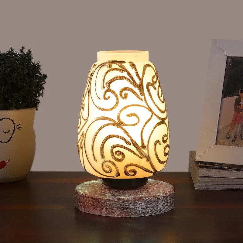Lumavia Glass Table Lamp With Wooden Base - White & Gold media 3