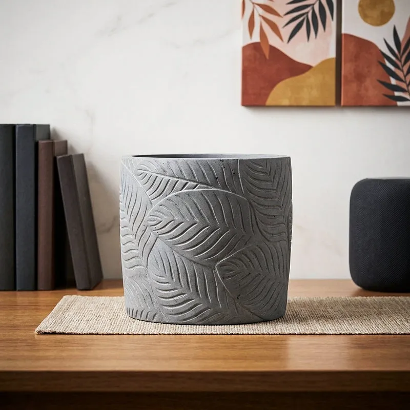 Leaf Print Planter - Grey media 1