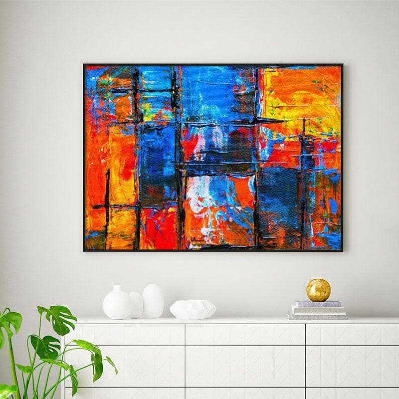 Blue and Orange Canvas Wall Painting - Black Frame