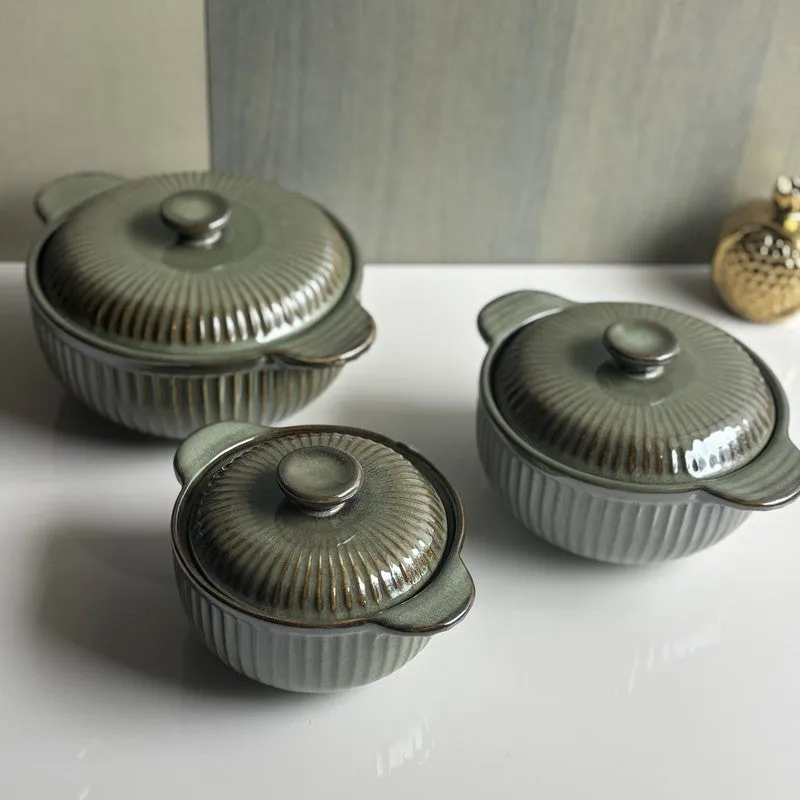 Olive Ceramic Casserole Set - Set of Three media 7