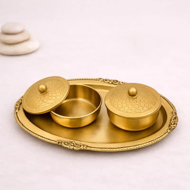 Darbar Brass Dryfruit Container - Three Piece Set media 3