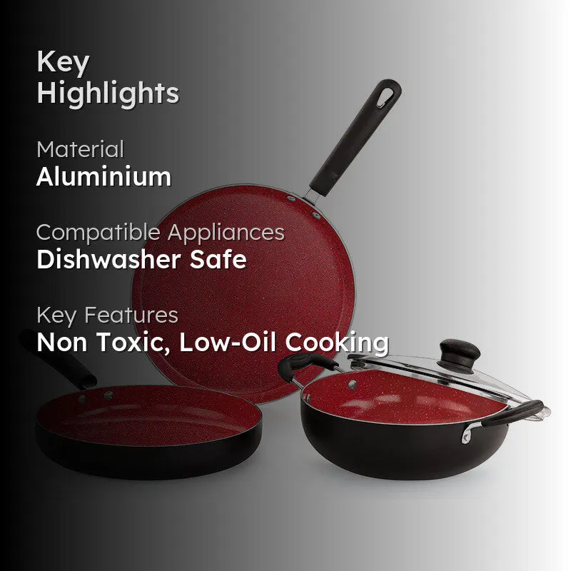 Nirlon Red Ceramic Coating Cookware Set media 2