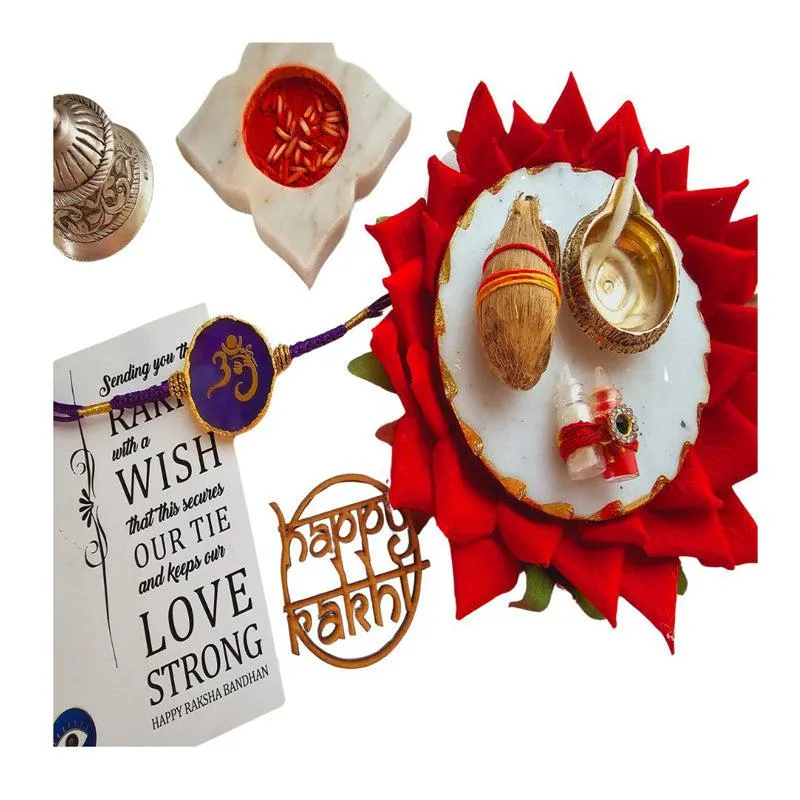 Om Ganesha Purple Agate Rakhi Gift Set media 3