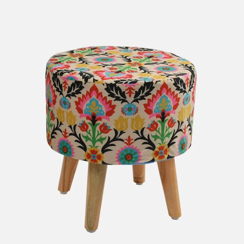 Avira Leaf Print Multicolor Engineered Wood Ottomans - Set Of Two media 4