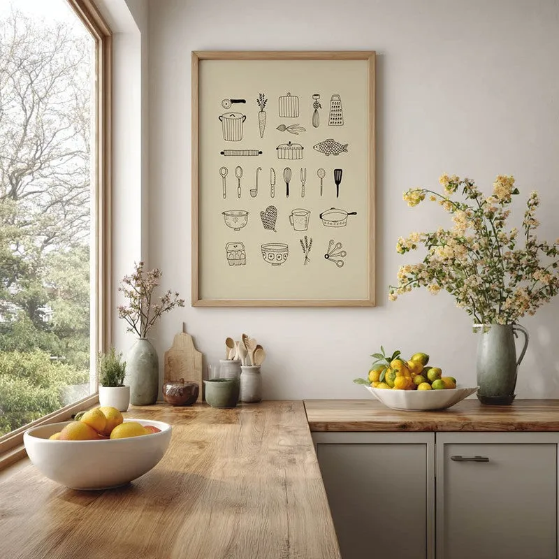 Kitchen Script Archival Canvas Wall Art - Black media 6