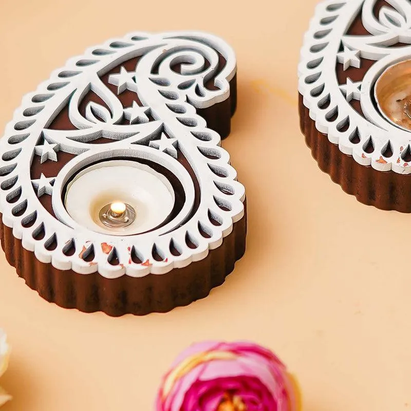 Paisley Glow Carved Wood Tea Light Holder - Set Of Four media 3