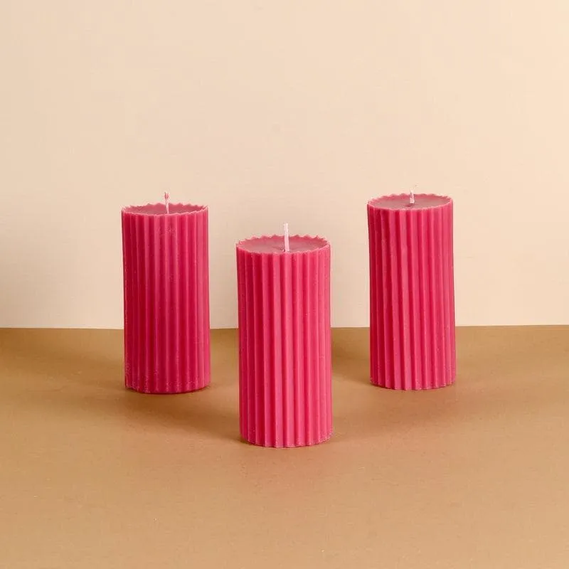 Pink Meadows Ribbed Pillar Scented Candles - Set Of 3 media 4