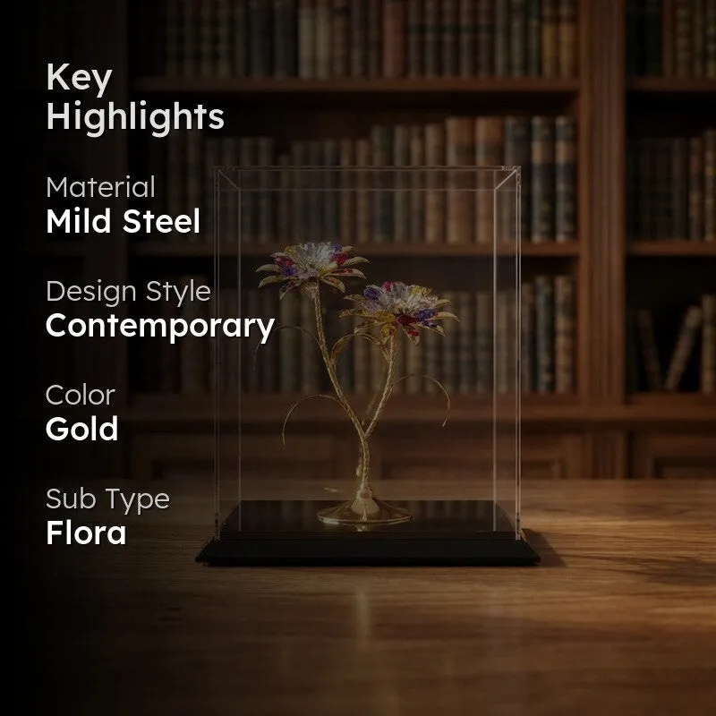 Twin Daisy Elegance 24K Gold Plated Mild Steel Showpiece (Multicolor) media 2