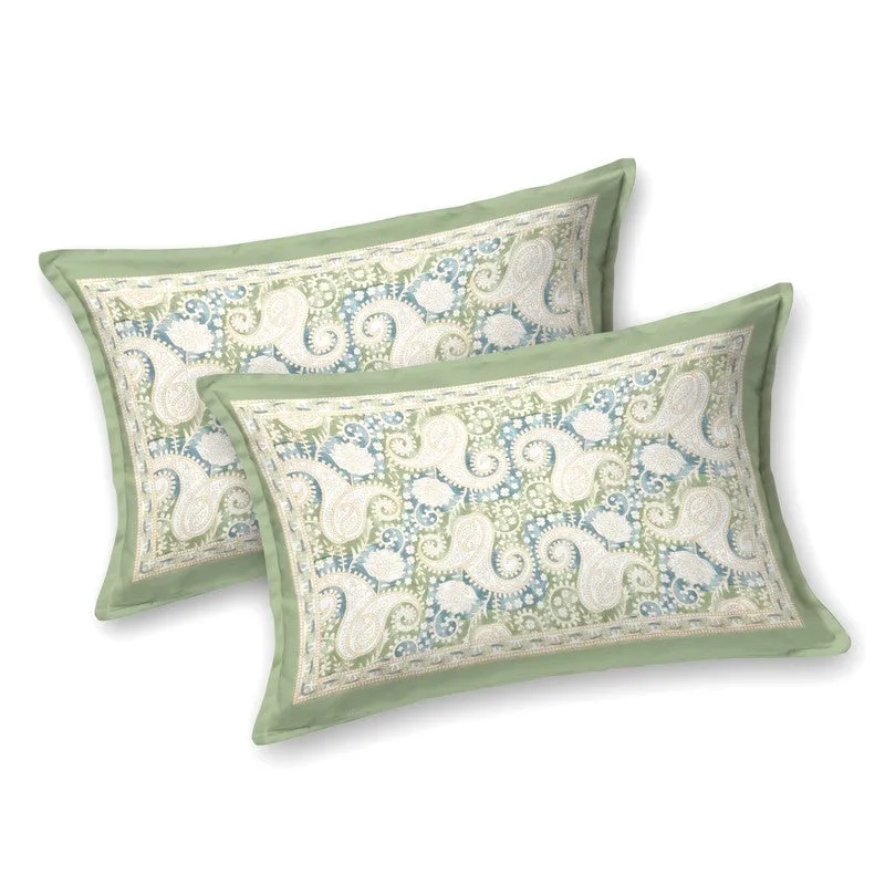 Mango Muse Cotton Bedsheet (White,Green) - 180 GSM media 6